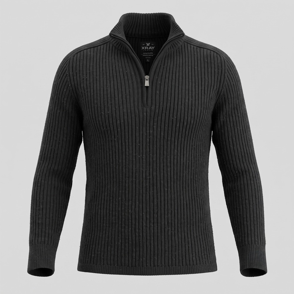 XRAY Jeans Mens Large Black Sweater Quarter Zip Ribbed Knit Pullover